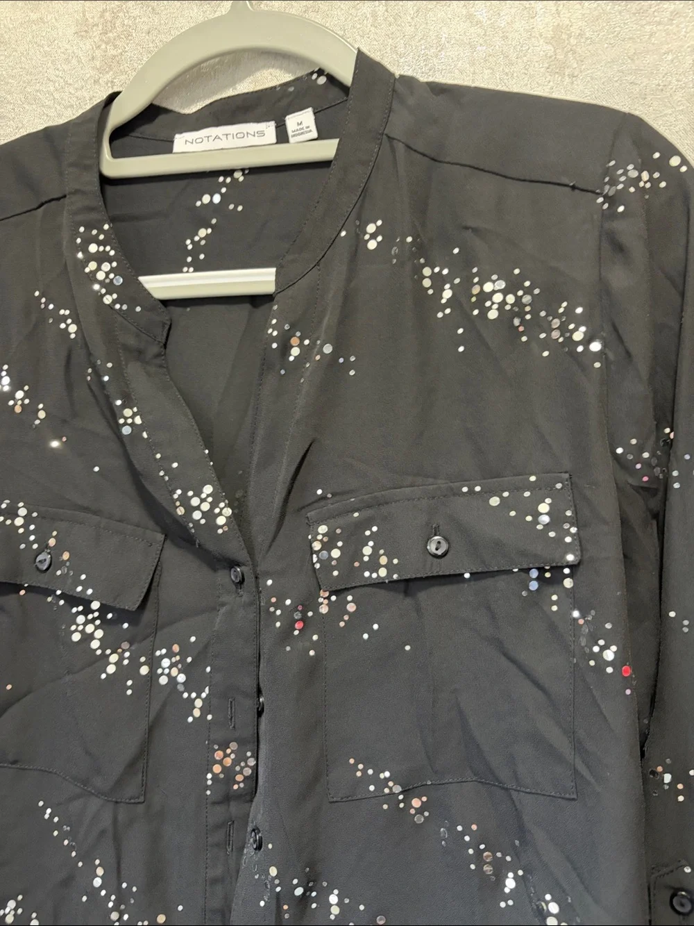 Notations Black Button-Front Shirt with Scattered Dot Print M